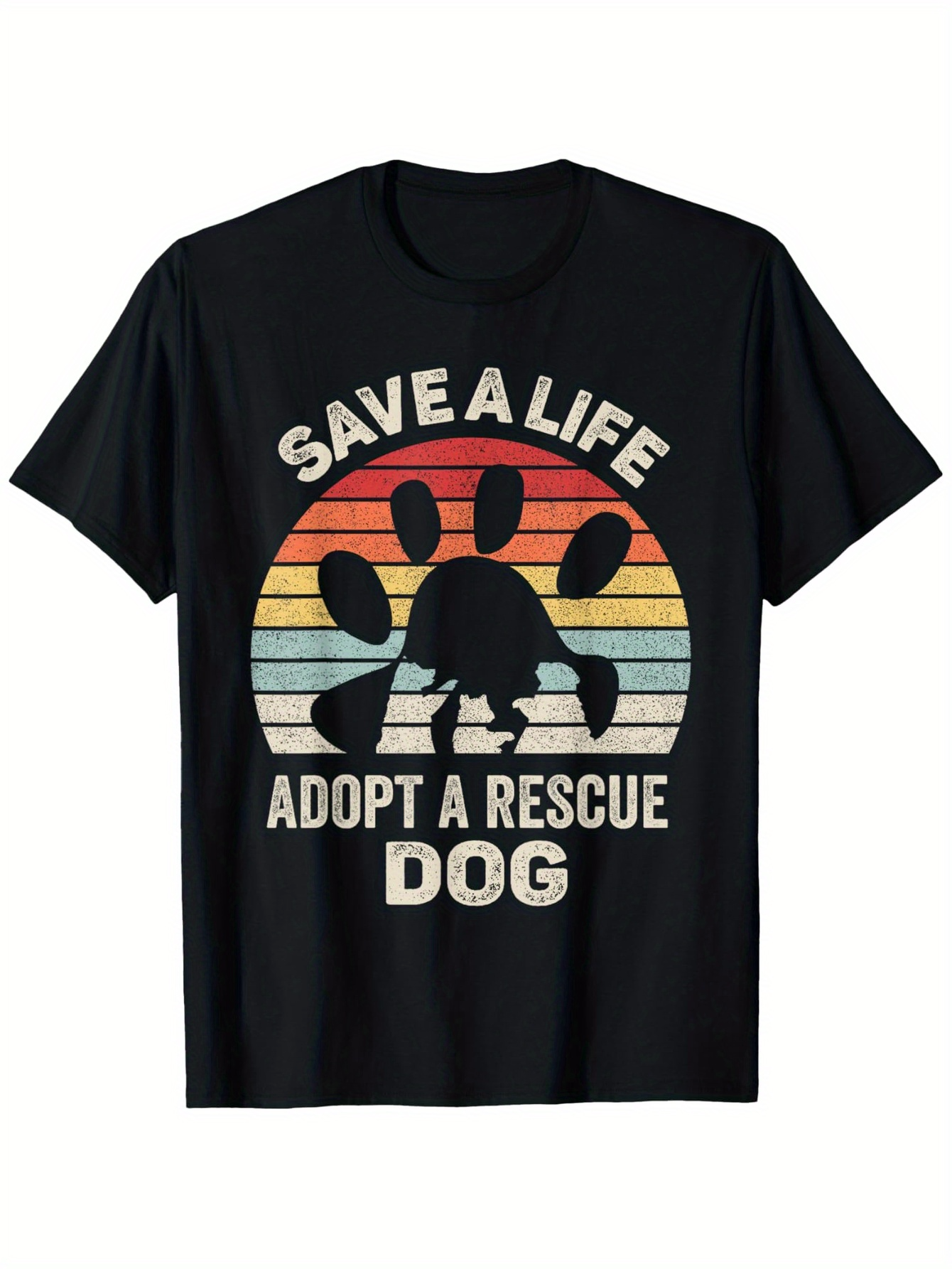 Men's Graphic T-Shirt Save A Life With Retro Sunset Paw Print And Silhouette Dog