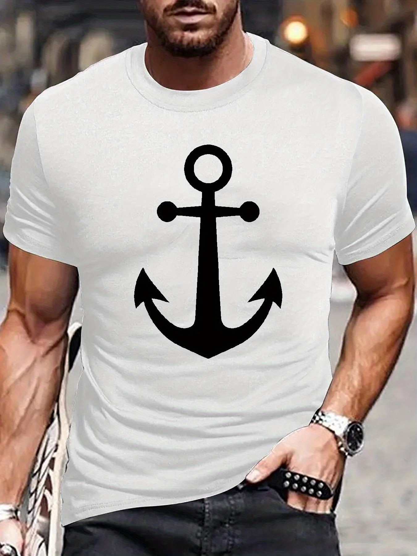 Men's Graphic T-Shirt Classic Maritime Symbol In Bold Black On Crisp White Anchor