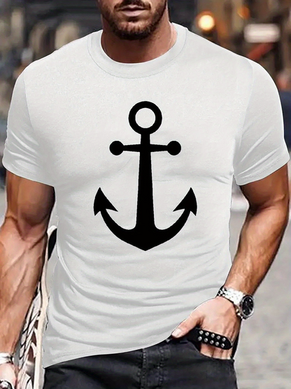 Men's Graphic T-Shirt Classic Maritime Symbol In Bold Black On Crisp White Anchor