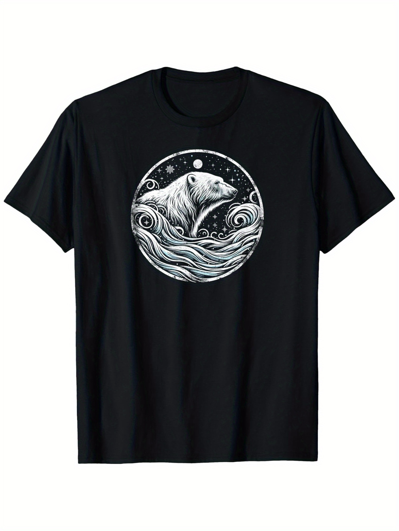 Men's Graphic T-Shirt Mystical Ocean Waves With Flowing Water Surrounding A Curious Polar Bear