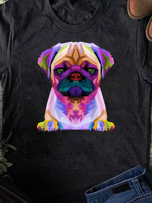 Men's Graphic T-Shirt Vivid Multicolored Abstract Artistic Portrait Of A Playful Pug Dog