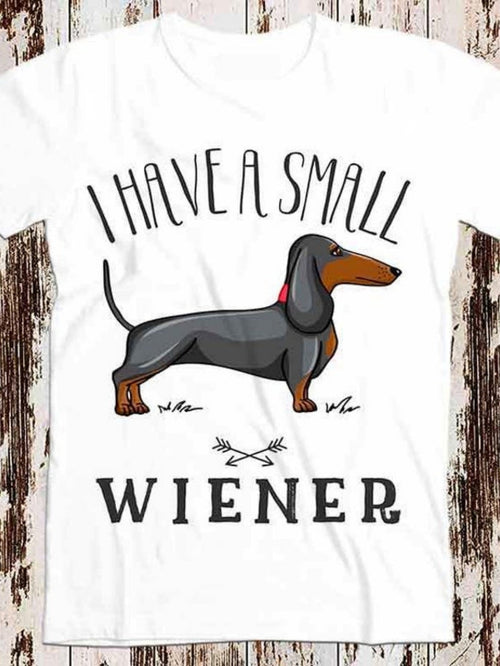 Men's Graphic T-Shirt I Have A Small Wiener Black Brown Cartoon Dachshund Standing Over Bones