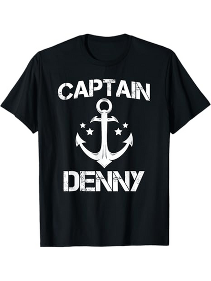 Men's Graphic T-Shirt Captain Denny Nautical Anchor Surrounded By Stars Retro T Shirt