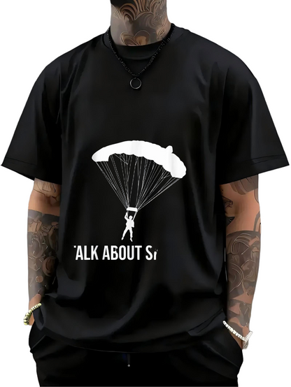 Men's Graphic T-Shirt Talk About Skydiving Parachute Floating Above Cloudy Sky Parachuter