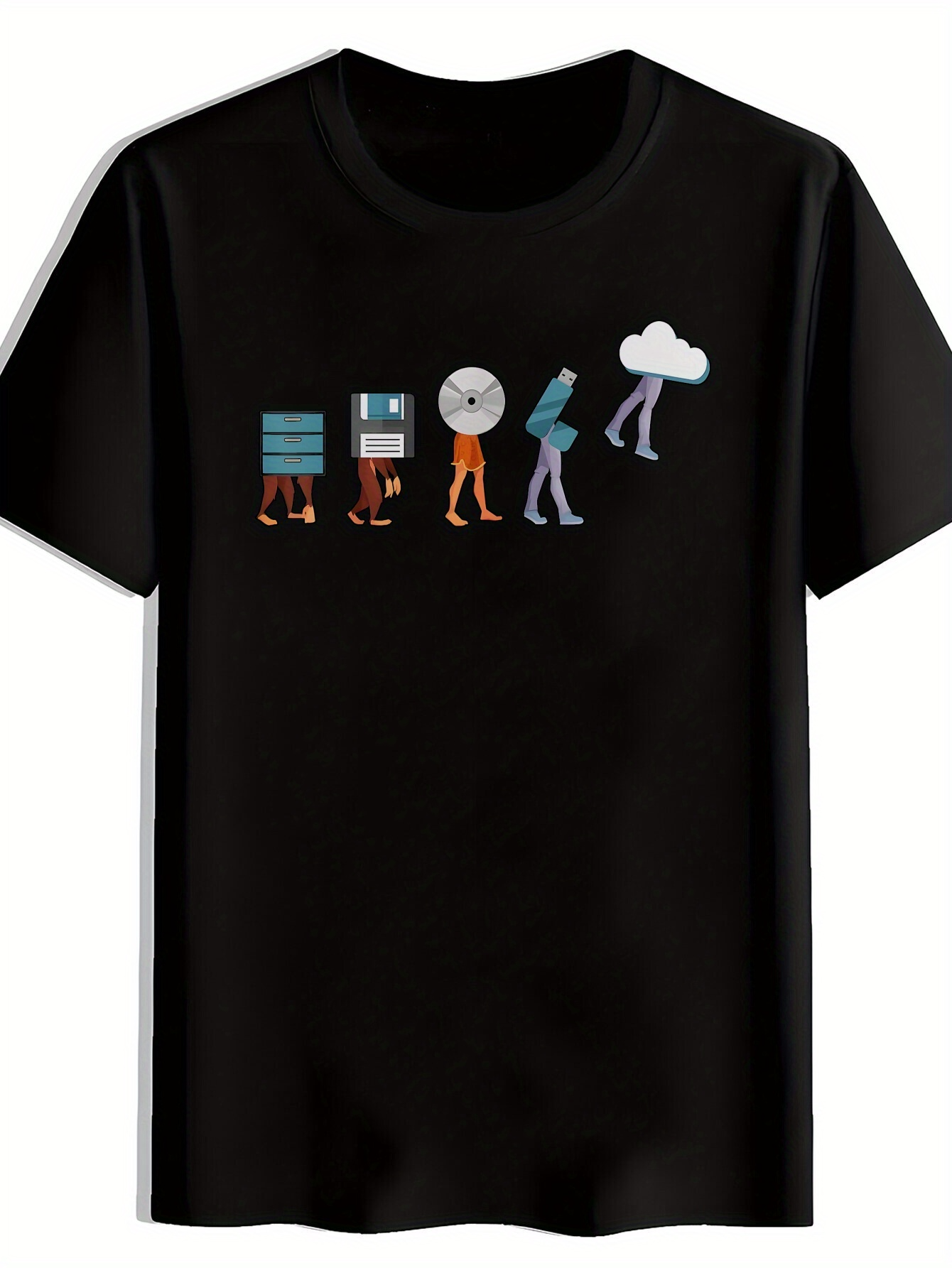 Men's Graphic T-Shirt Retro Technology Evolution Featuring Walking Cloud And Disk Figures