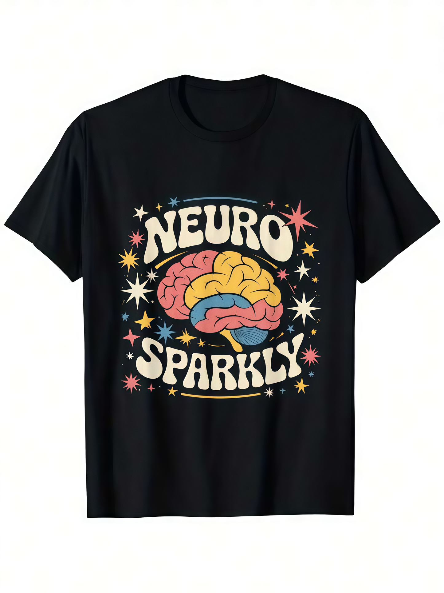 Men's Graphic T-Shirt Neuro Sparkly Surrounded By Colorful Stars And Vibrant Brain Graphic