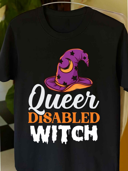 Men's Graphic T-Shirt Queer Disabled Witch With Vibrant Purple Moon Stars Hat