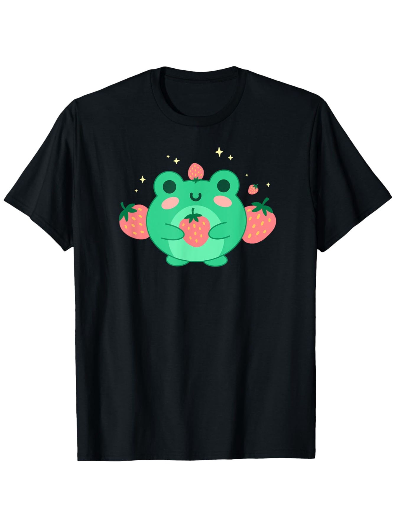 Men's Graphic T-Shirt Cute Green Bear Holding Juicy Strawberries Surrounded By Sparkling Stars Bear