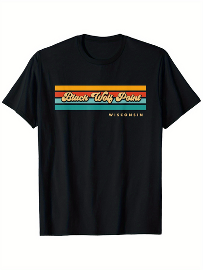 Men's Graphic T-Shirt Black Wolf Point Retro Stripes With Bold Block Lettering T Shirt