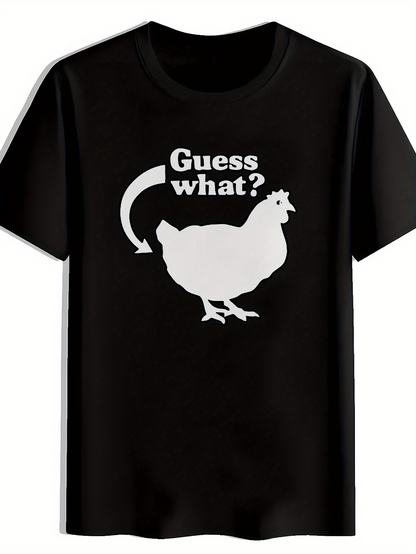 Men's Graphic T-Shirt Guess What Bold Words With Arrow Over Silhouette Chicken