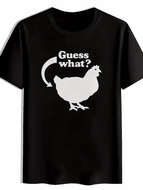 Men's Graphic T-Shirt Guess What Bold Words With Arrow Over Silhouette Chicken