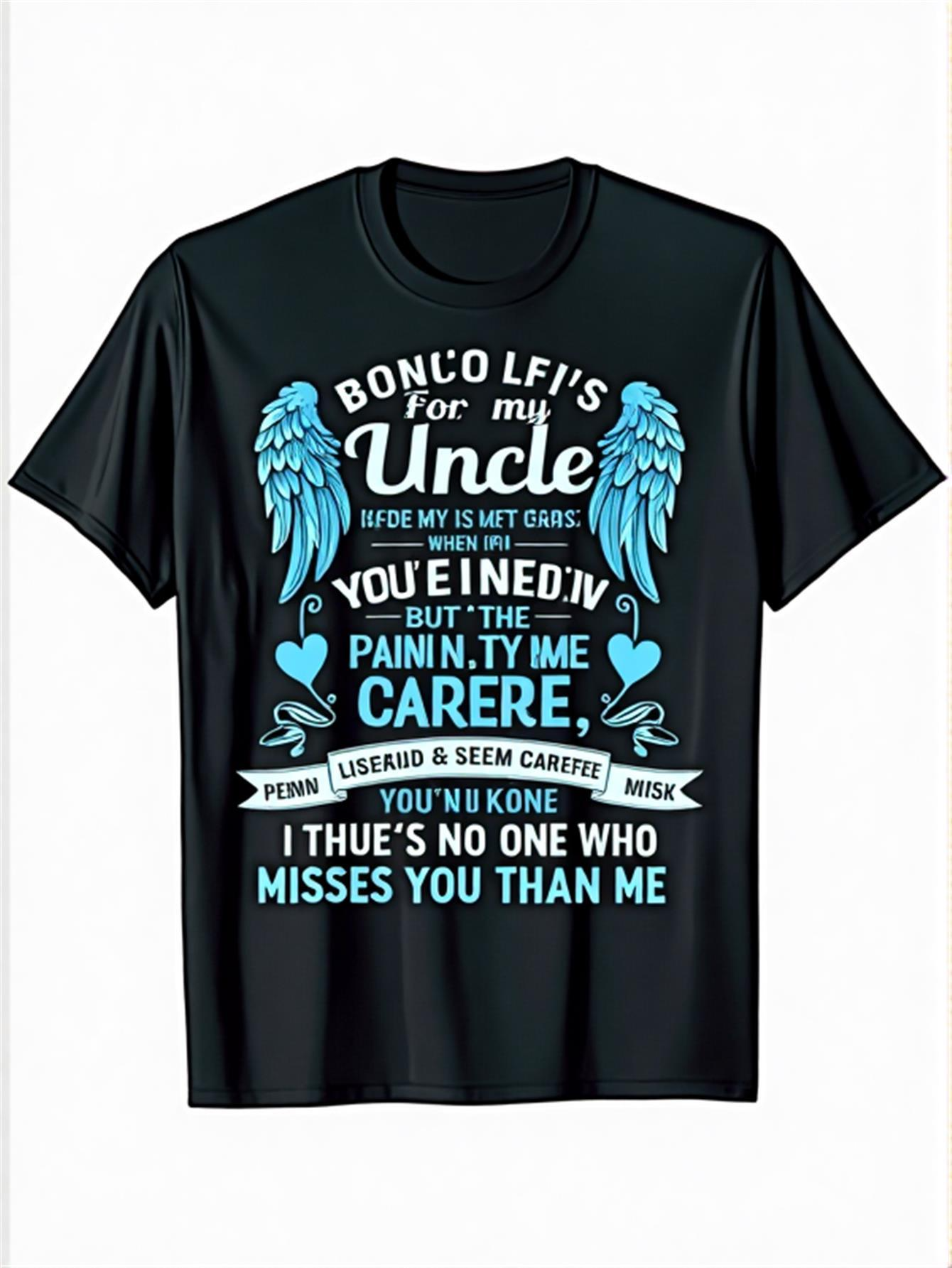 Men's Graphic T-Shirt Blue Feathered Angel Wings With Emotional Tribute And Serene Typography Uncle