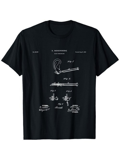 Men's Graphic T-Shirt Ear Diagram Patent Illustration With Technical Details And Handwritten Drawings