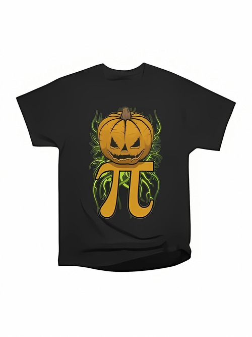 Men's Graphic T-Shirt Fiery Halloween Pumpkin With Glowing Flames Above Pi Symbol