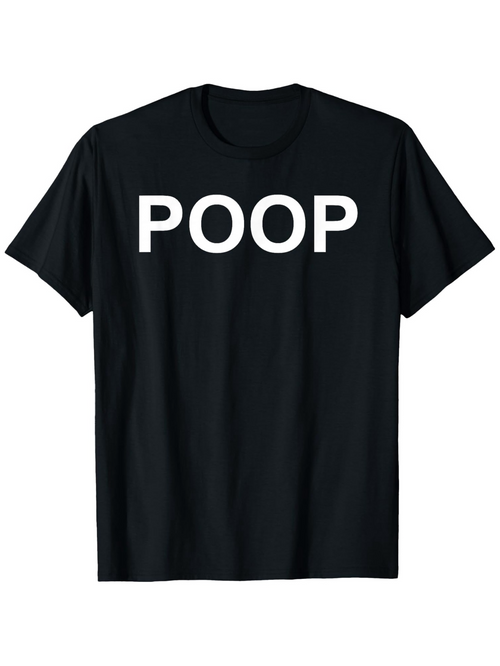 Men's Graphic T-Shirt Poop Bold White Letters Centered On Black Cotton Shirt