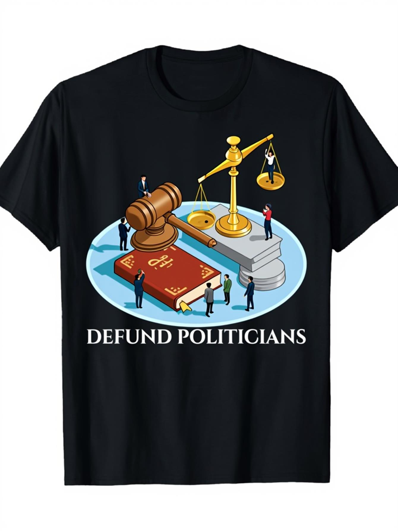 Men's Graphic T-Shirt Defund Politicians Justice Scales And Miniature Figures Among Law Symbols
