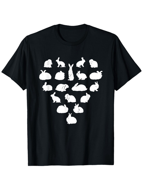 Men's Graphic T-Shirt Clustered Bunny Silhouettes Forming Heart Shape Graphic Rabbit