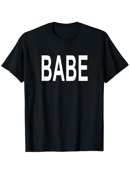 Men's Graphic T-Shirt Bold White Block Lettering Against Solid Black Babe