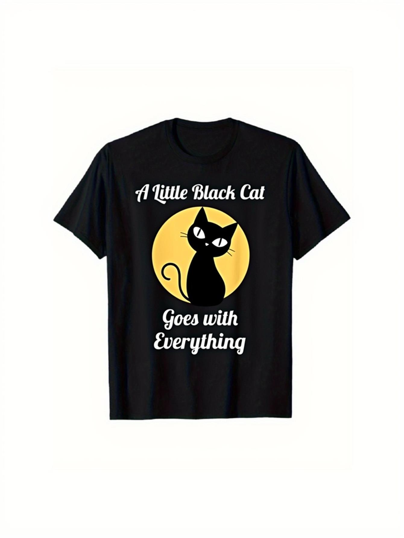 Men's Graphic T-Shirt A Little Black Cat With Bright Full Moon And Playful Eyes Cat