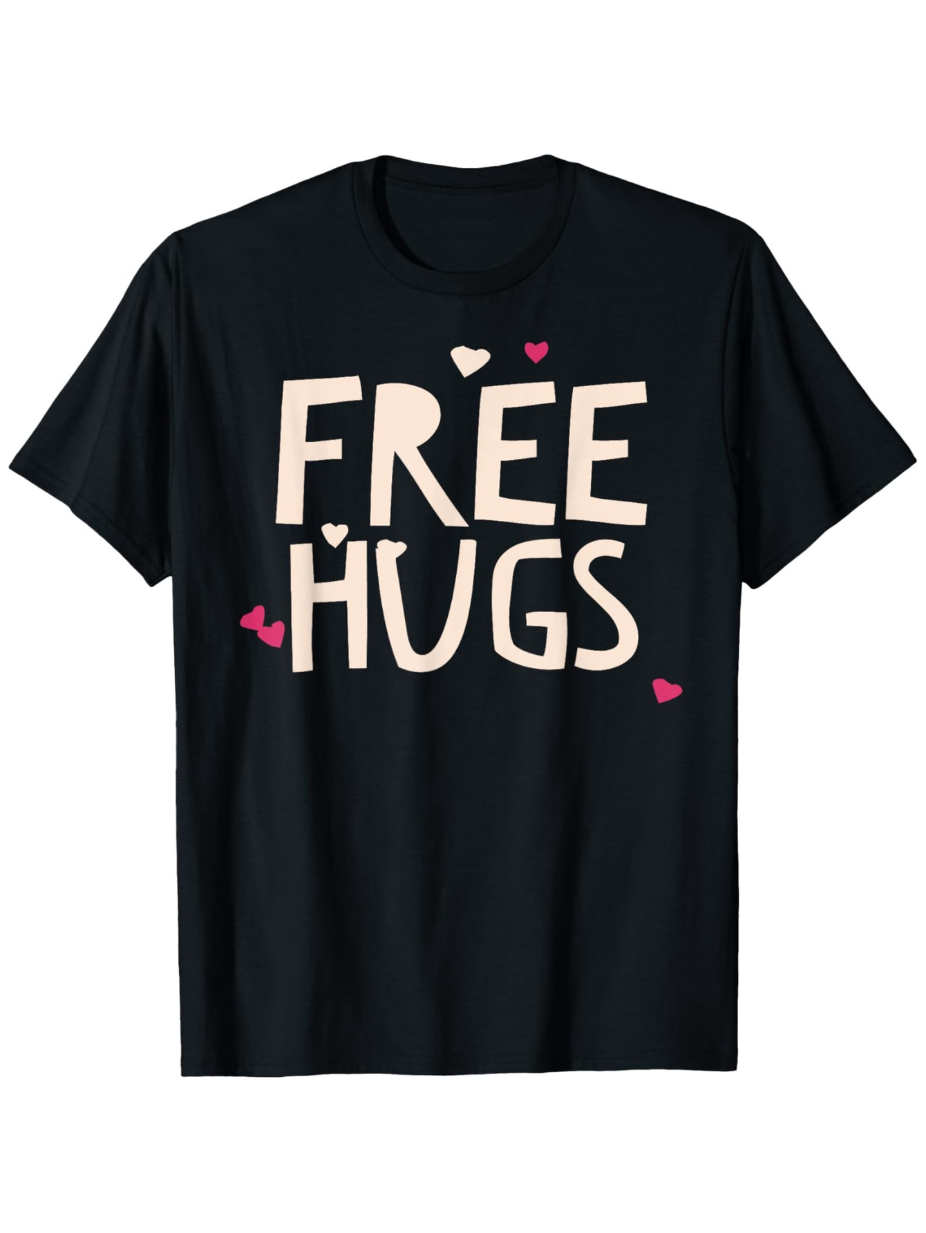 Men's Graphic T-Shirt Free Hugs With Pink Hearts And Playful Lettering Tee