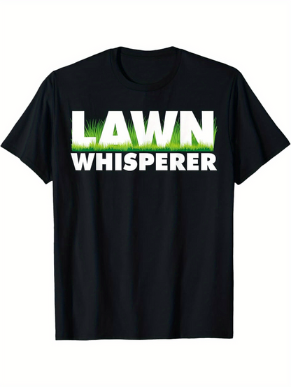 Men's Graphic T-Shirt Lawn Whisperer With Green Grass Detailing On Black T Shirt