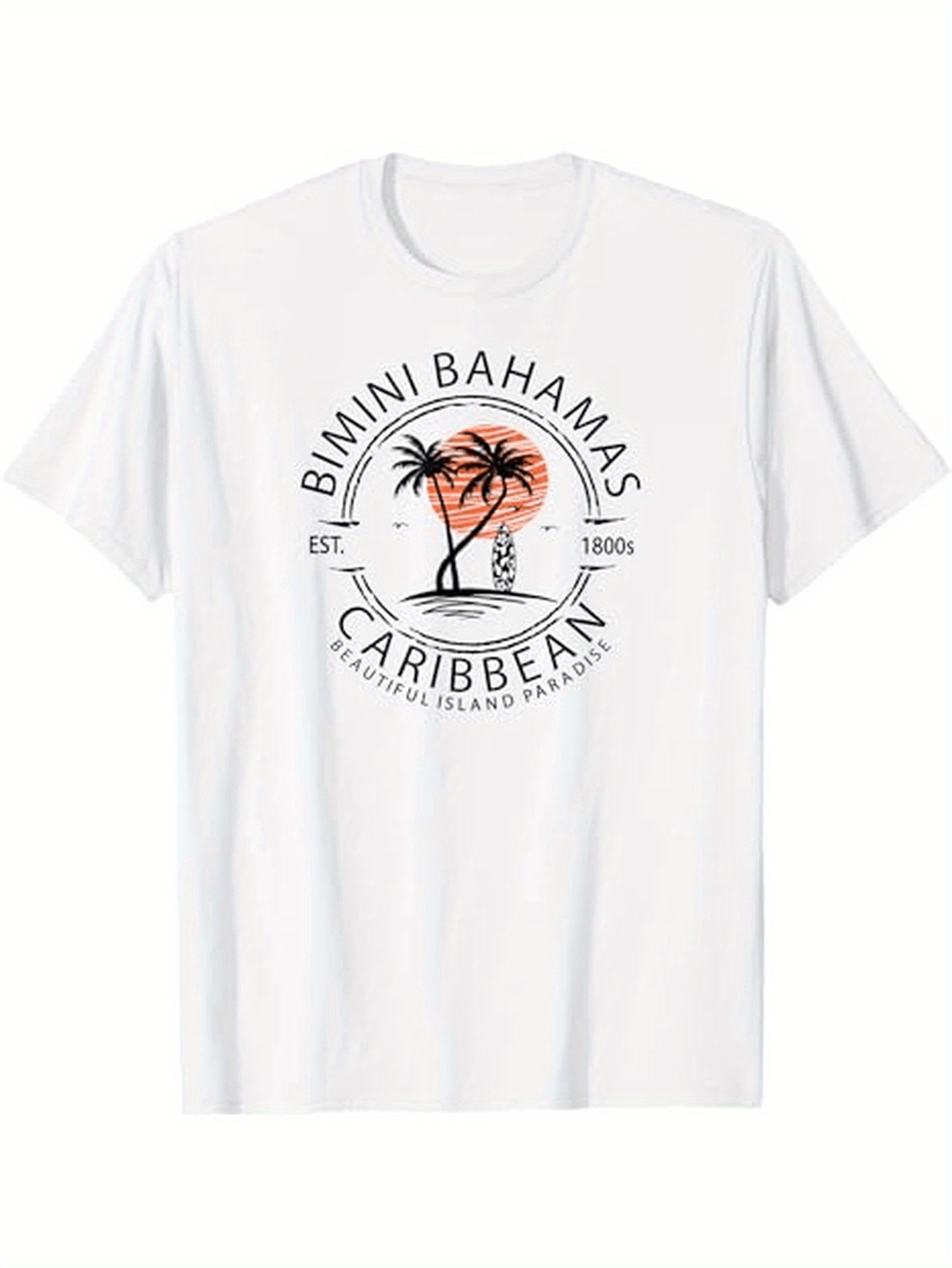 Men's Graphic T-Shirt Bimini Bahamas Caribbean Sunset With Palm Trees Island Paradise