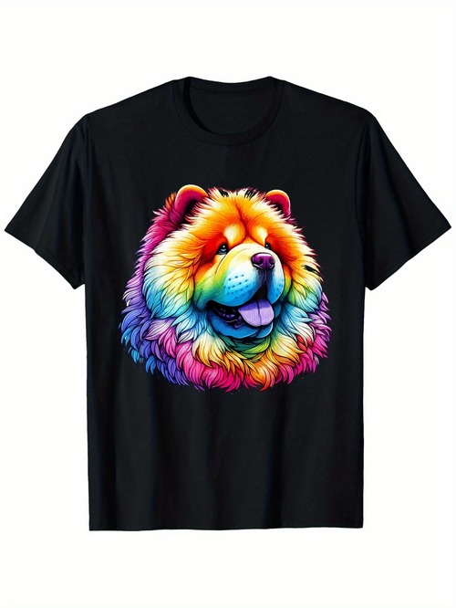 Men's Graphic T-Shirt Vivid Rainbow Colors In Fluffy Artistic Style Happy Dog