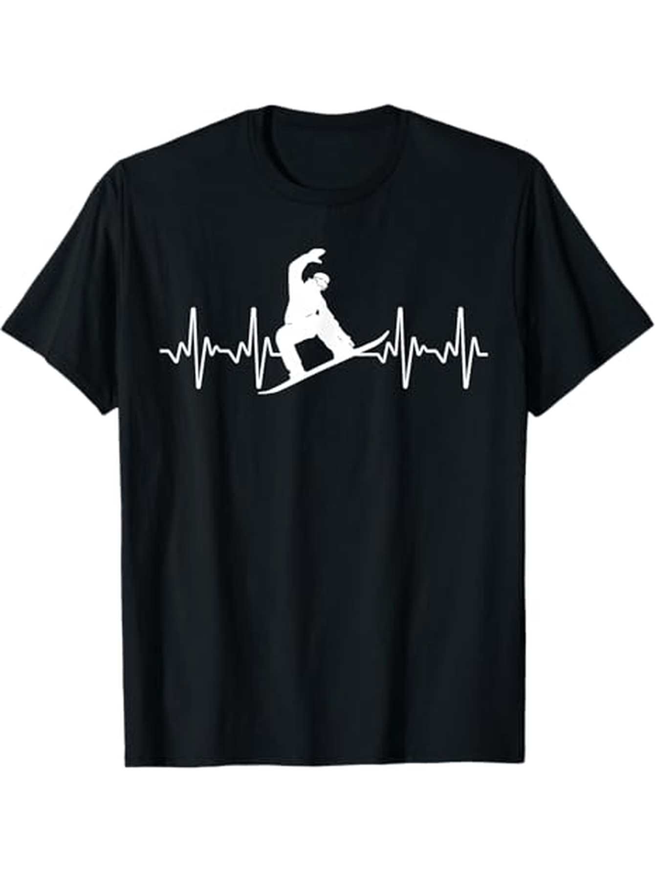 Men's Graphic T-Shirt Heartbeat Line With Snowboarder Riding Among Sharp Peaks