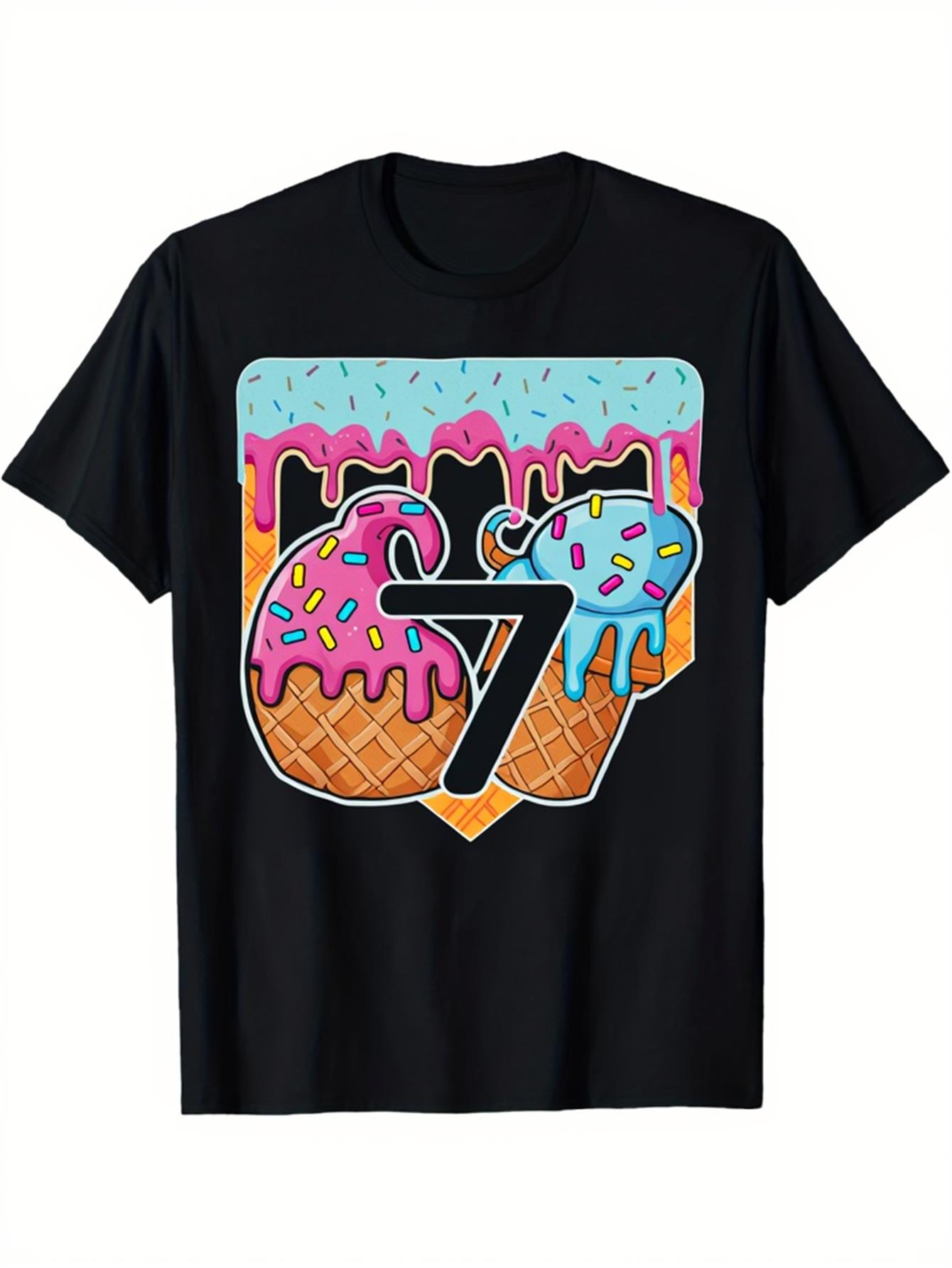 Men's Graphic T-Shirt Colorful Melting Sprinkles With Ice Cream Cone Number