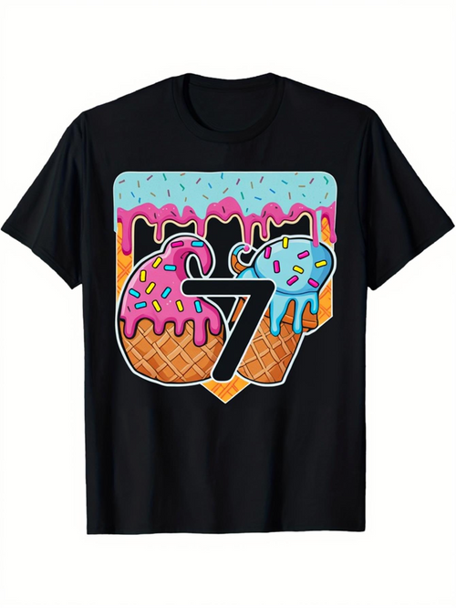 Men's Graphic T-Shirt Colorful Melting Sprinkles With Ice Cream Cone Number