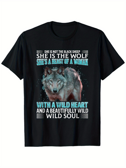 Men's Graphic T-Shirt She Is The Wolf Among Stars Wild Forest With Majestic Grey Wolf