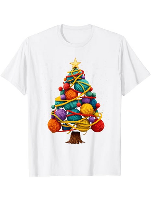 Men's Graphic T-Shirt Colorful Yarn Balls Fused Into A Festive Christmas Tree With Star
