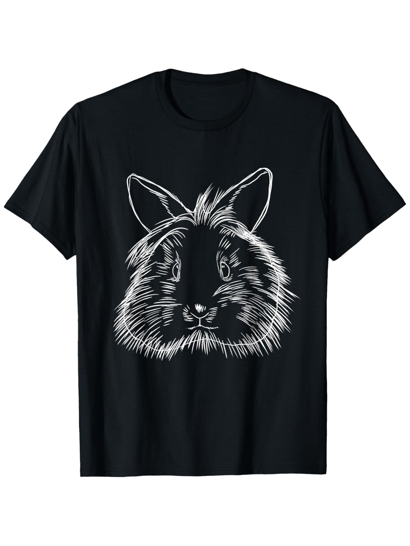 Men's Graphic T-Shirt Hand Drawn White Line Art Featuring A Fluffy Calm Bunny Rabbit