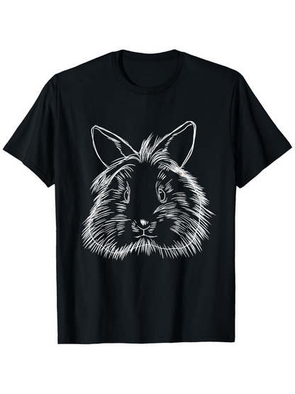 Men's Graphic T-Shirt Hand Drawn White Line Art Featuring A Fluffy Calm Bunny Rabbit