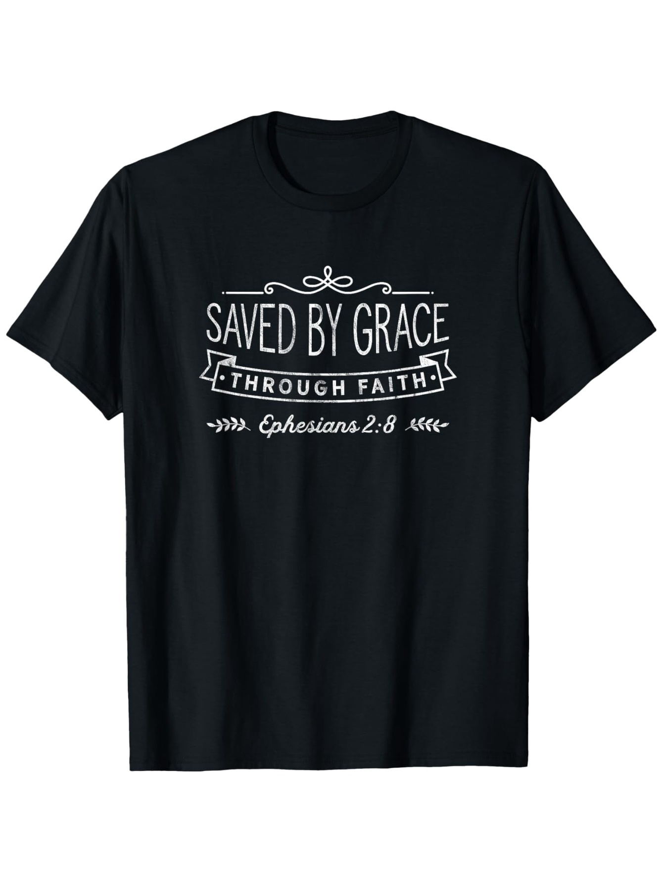 Men's Graphic T-Shirt Saved By Grace Through Faith Ephesians Text Elegant Vintage Banner