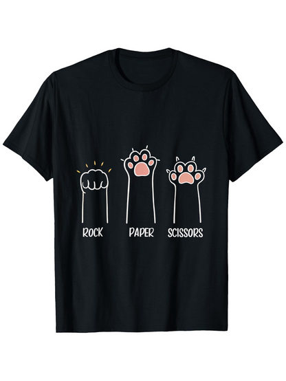 Men's Graphic T-Shirt Rock Paper Scissors With Cute Cat Paws Playful Hand Gestures