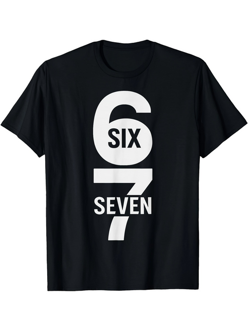 Men's Graphic T-Shirt Bold Modern White Typography With Large Six Seven Number