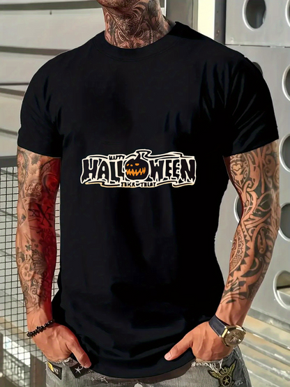 Men's Graphic T-Shirt Pumpkin Face With Spooky Lettering Halloween Theme T Shirt