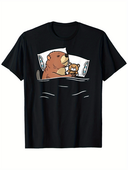 Men's Graphic T-Shirt Cozy Bedtime With Big Bear Snuggling A Small Teddy Bear