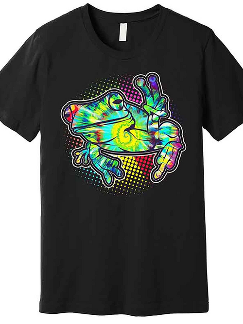 Men's Graphic T-Shirt Vivid Psychedelic Pop Art Colors Swirling Around Cartoon Tree Frog