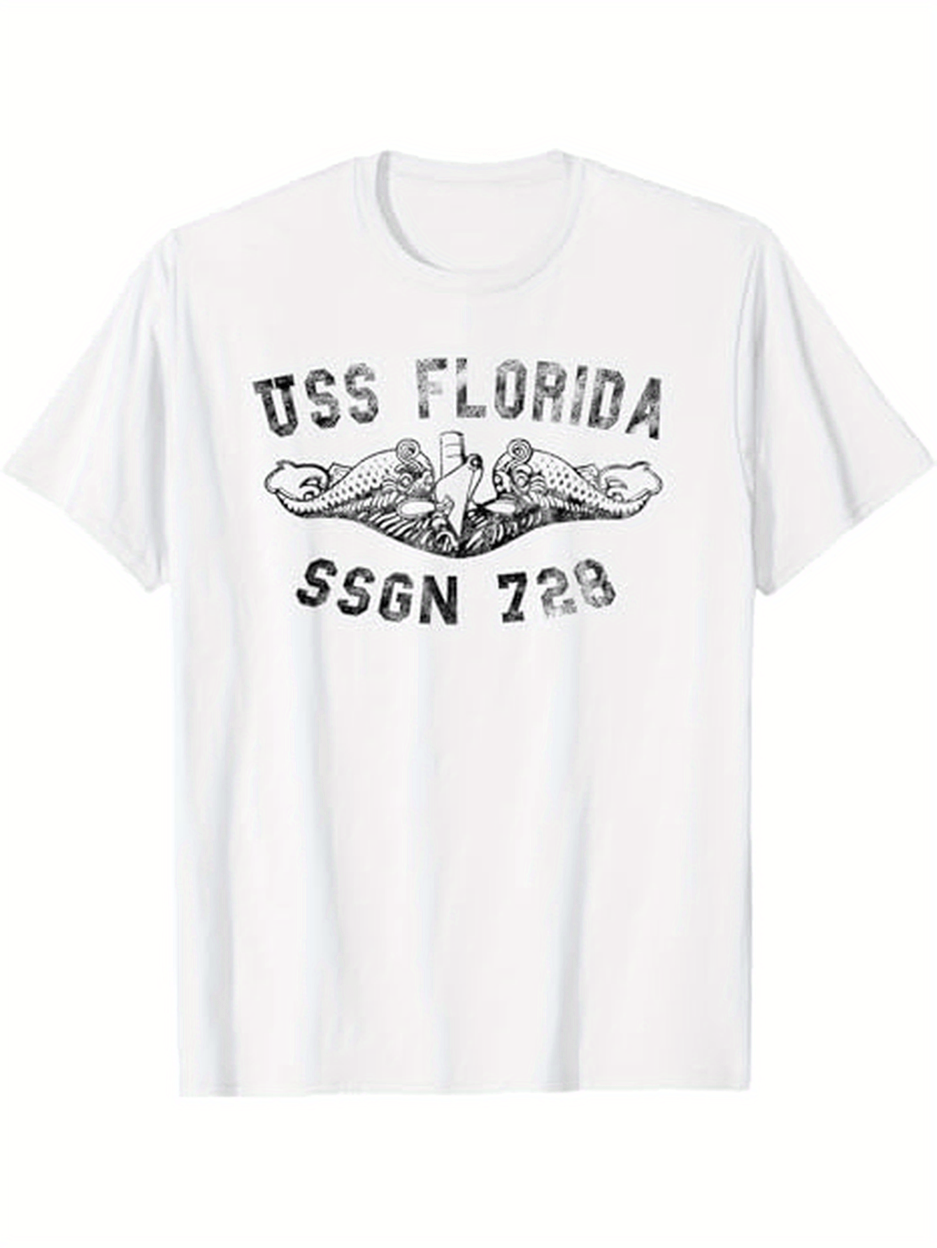 Men's Graphic T-Shirt USS Florida With Intricate Nautical Design In Bold Lettering White T Shirt