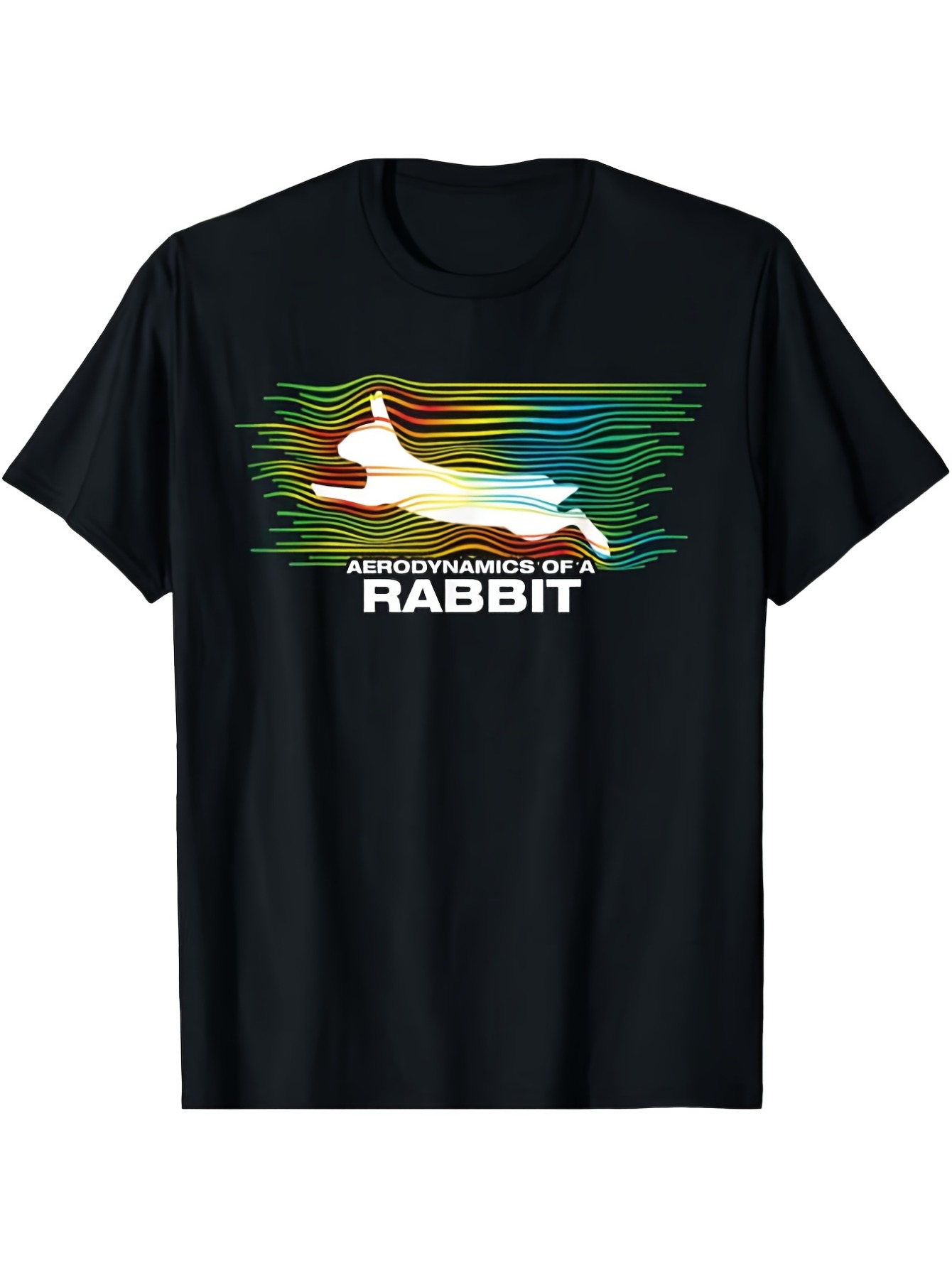 Men's Graphic T-Shirt Aerodynamics Of A Rabbit Rainbow Streaks And Speed Lines Surrounding Rabbit
