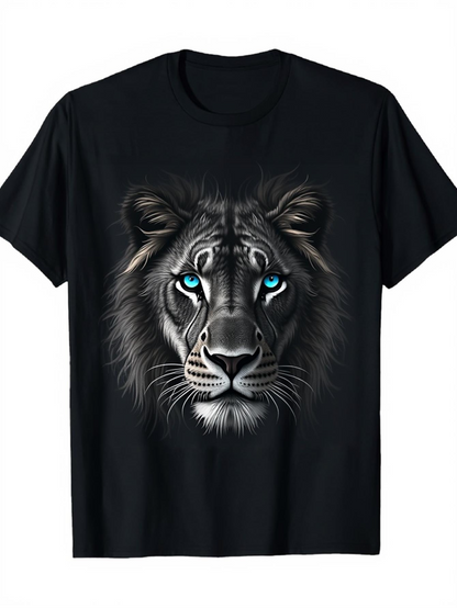 Men's Graphic T-Shirt Stunning Realistic Majestic Lion Face With Intense Blue Eyes Under Shadow Lion