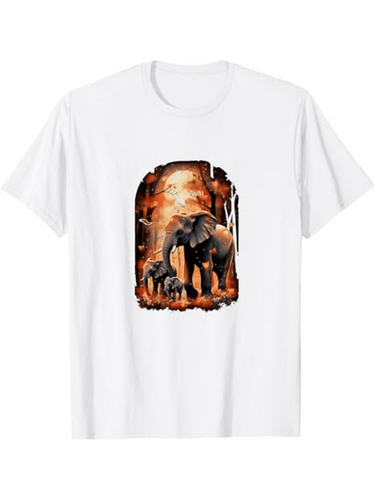 Men's Graphic T-Shirt Sunset Savannah Landscape With Gentle Calm Walking Elephants