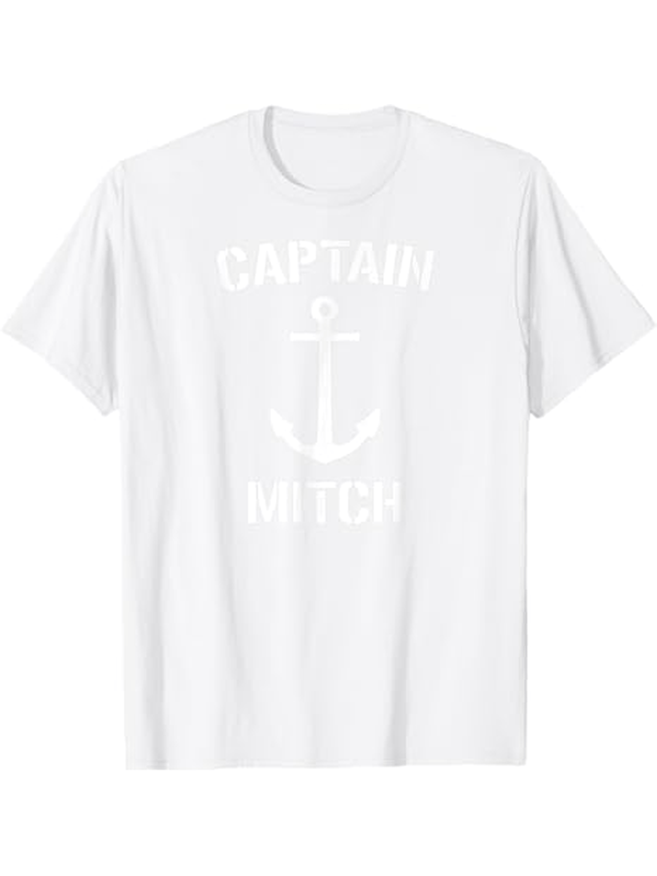 Men's Graphic T-Shirt Captain With Bold Anchor Motif Among White Tee Fabric