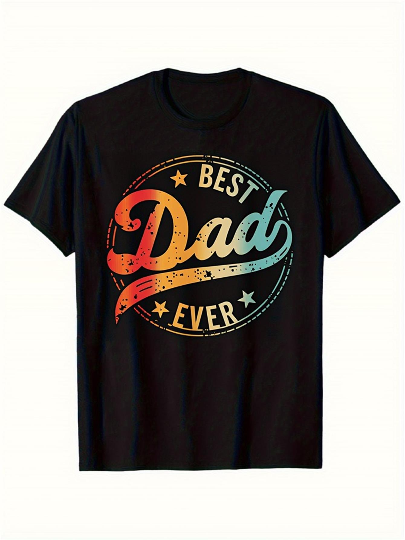 Men's Graphic T-Shirt Best Dad Ever Retro Gradient Typography Surrounded By Vintage Stars Badge
