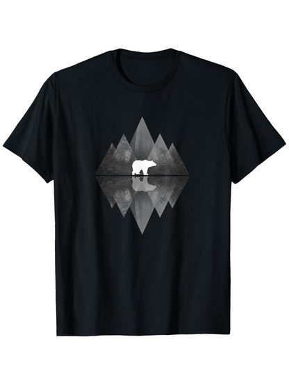 Men's Graphic T-Shirt Reflected Mountain Landscape With Misty Lake And Wandering Bear