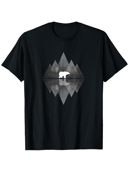 Men's Graphic T-Shirt Reflected Mountain Landscape With Misty Lake And Wandering Bear
