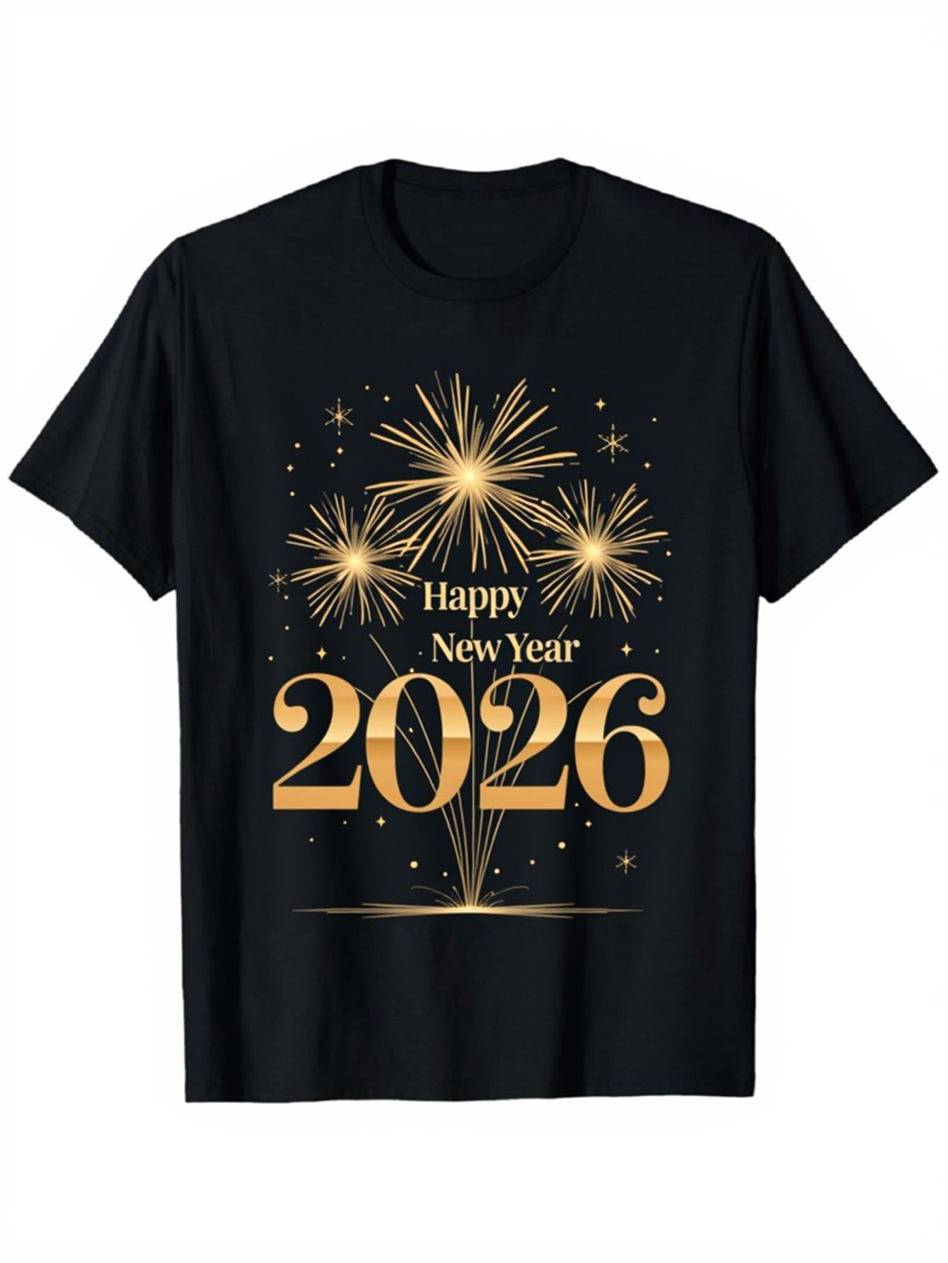 Men's Graphic T-Shirt Happy New Year Golden Fireworks Display With Sparkling Stars And 2026 Number