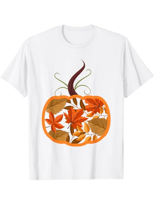 Men's Graphic T-Shirt Autumn Leaves And Twisting Stem Inside A Bright Orange Pumpkin